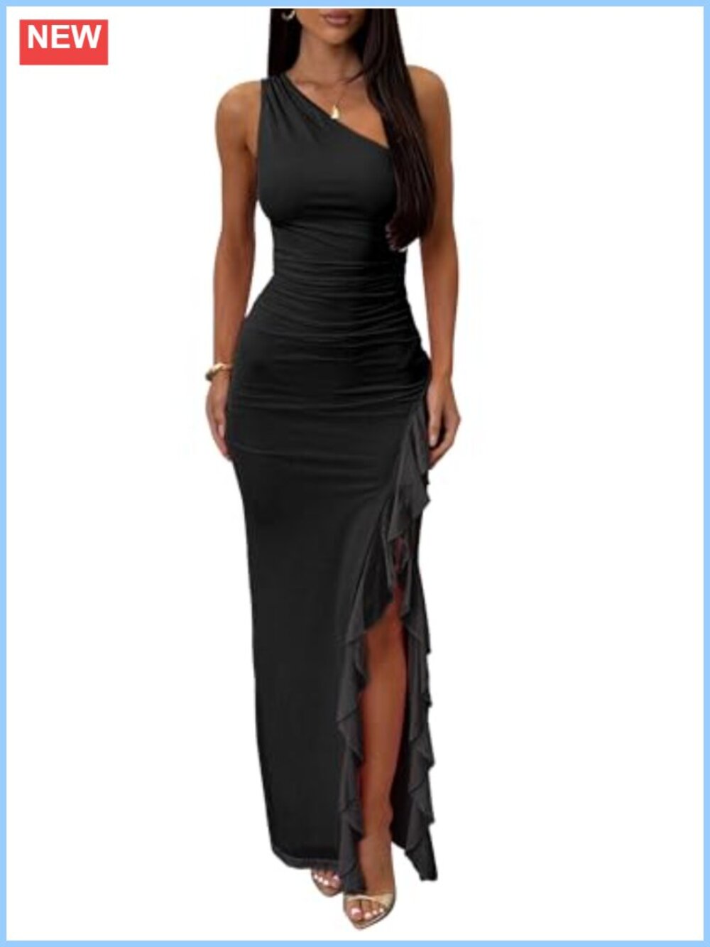 Sexy One Shoulder Ruched Mesh Formal Long Dress
